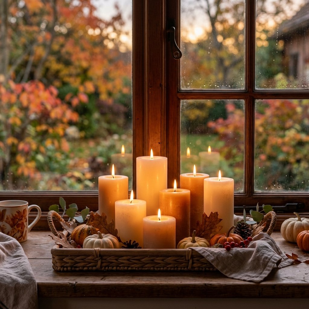 30 Fall Kitchen Window Decor Ideas That Feel Cozy & Bright 11 Fall Candle Window Sill Ideas