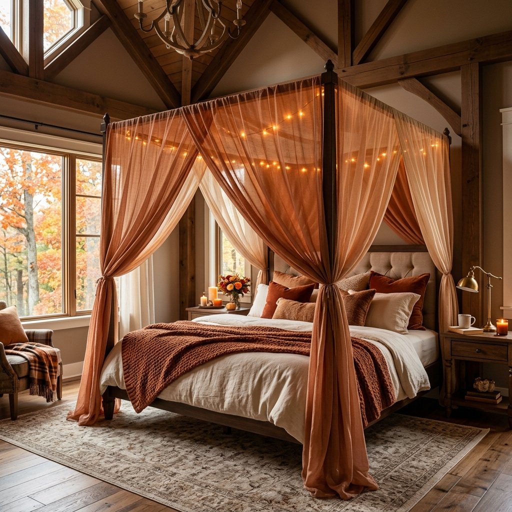 30 Cozy Fall Bedroom Ideas You'll Be Obsessed With This Autumn 29 Cozy Fall Bedroom Canopy Styling Idea