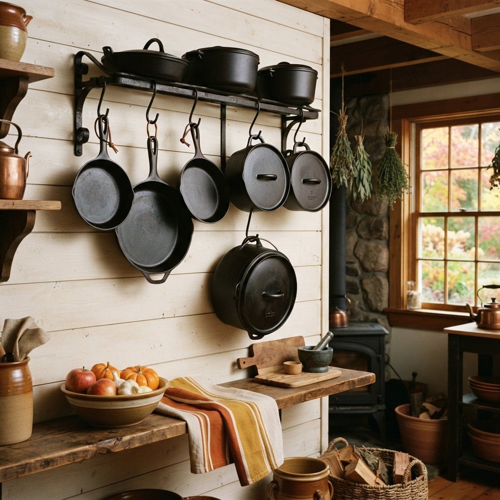 30 Fall Kitchen Ideas: To Warm Up Your Space This Season 19 Cast Iron Cookware Display Ideas