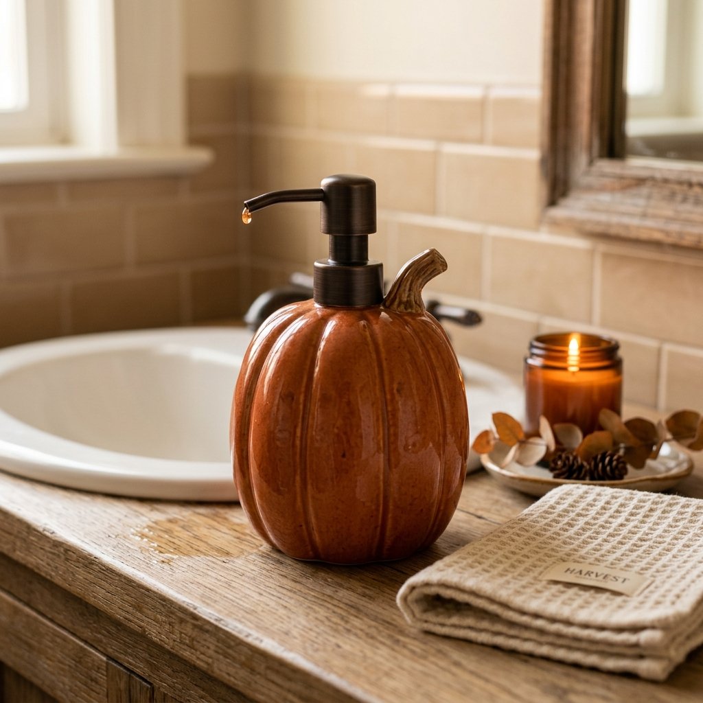 30 Fall Themed Bathroom Ideas: A Complete Guide to Cozy Autumn Style 19 Pumpkin Bathroom Soap Dispenser Ideas