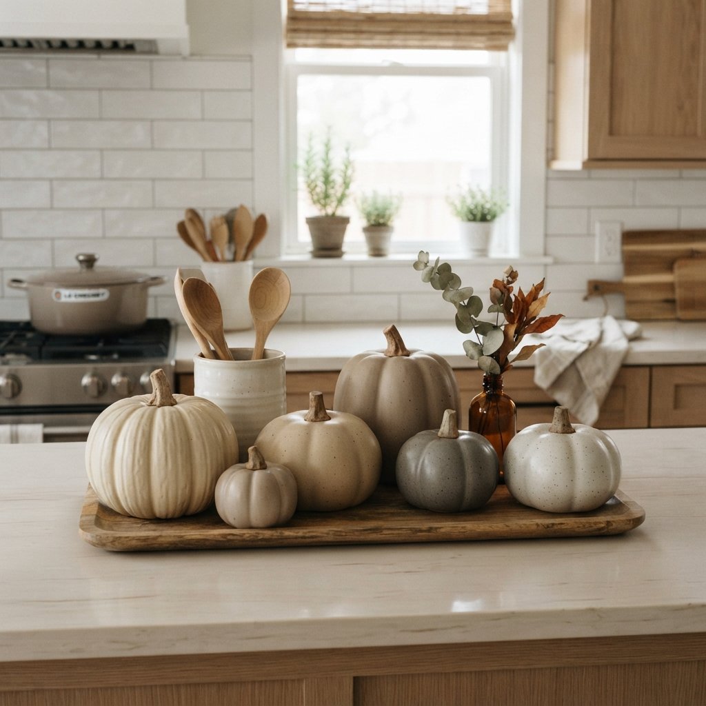 30 Fall Kitchen Countertop Decor Ideas: Cozy Inspiration for Every Style 10 Ceramic Pumpkin Fall Kitchen Countertop Decor