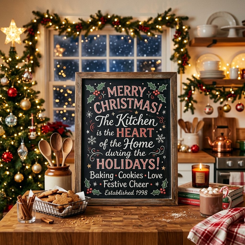 30 Christmas Kitchen Decor Ideas That Feel Warm and Magical 27 Christmas Kitchen Chalkboard Sign Ideas