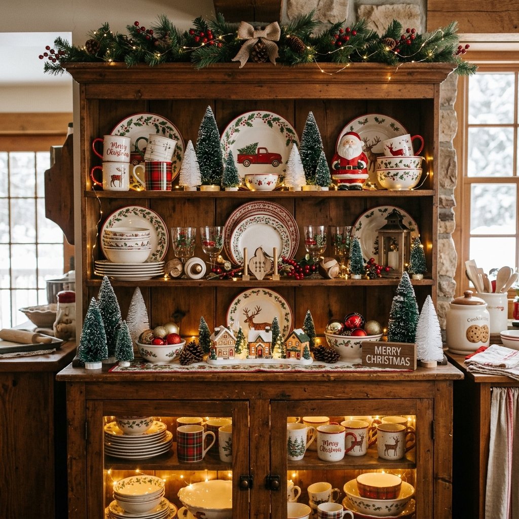 30 Christmas Kitchen Decor Ideas That Feel Warm and Magical 15 Christmas Kitchen Hutch Decor Ideas