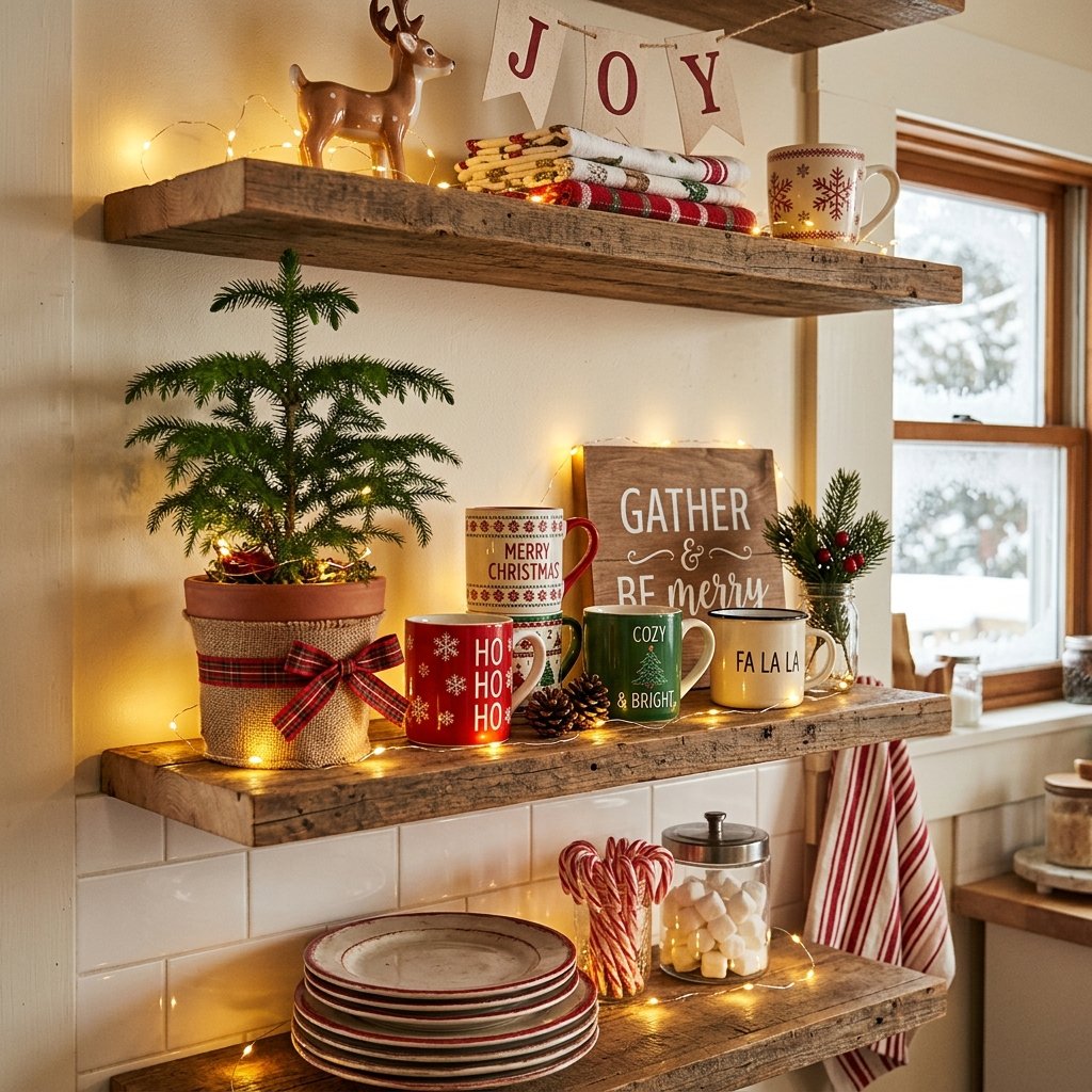 30 Christmas Kitchen Decor Ideas That Feel Warm and Magical 11 Christmas Kitchen Shelf Decor Ideas