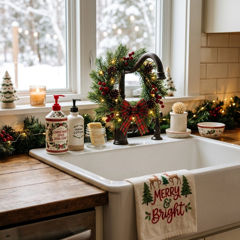 30 Christmas Kitchen Decor Ideas That Feel Warm and Magical 21 Christmas Kitchen Sink Decor Ideas
