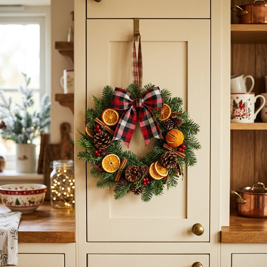 30 Christmas Kitchen Decor Ideas That Feel Warm and Magical 9 Christmas Kitchen Wreath Ideas