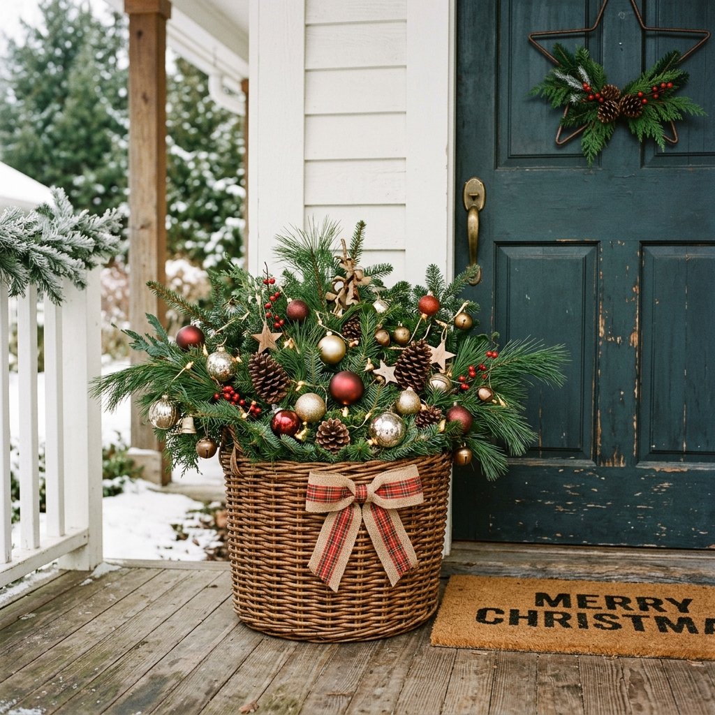 30 Modern Front Porch Christmas Decor Ideas: to Elevate Your Holiday Home 26 Christmas Porch Basket Ideas