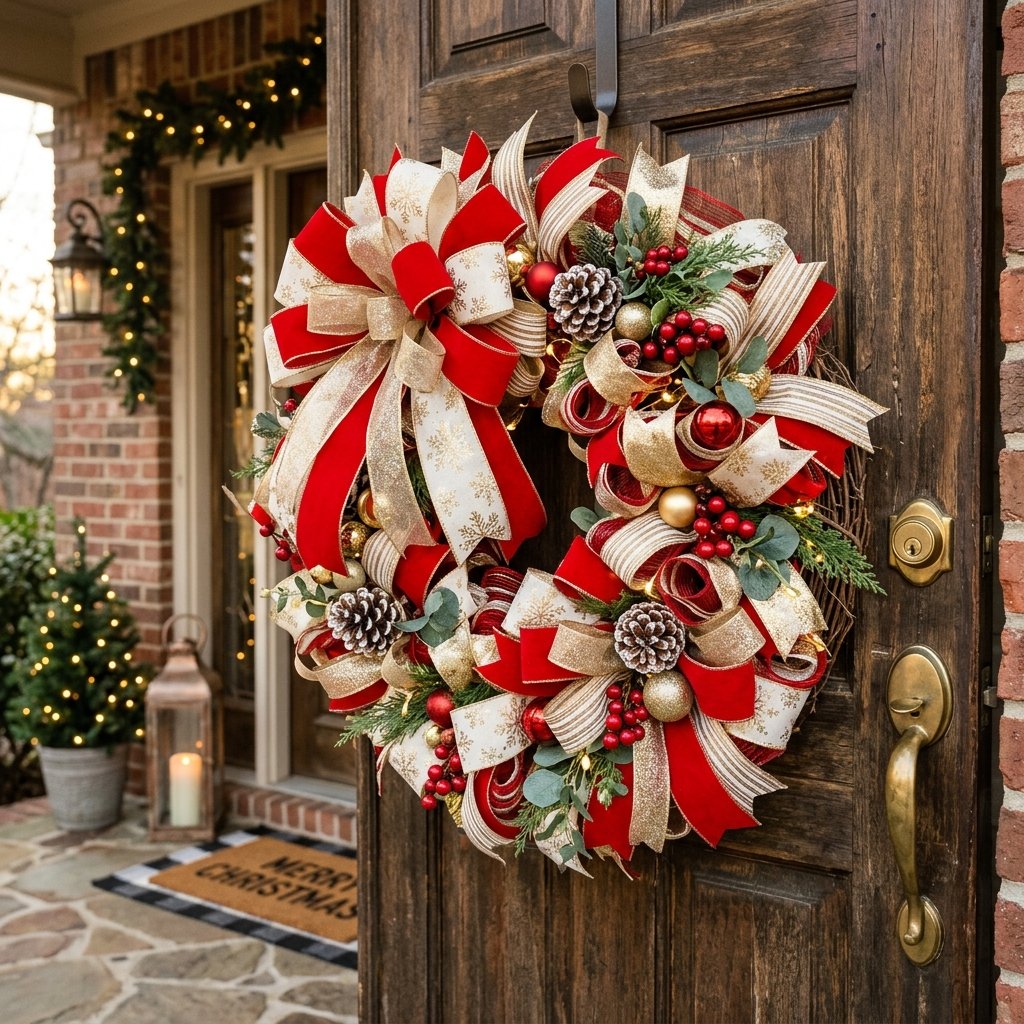 30 Modern Front Porch Christmas Decor Ideas: to Elevate Your Holiday Home 29 Christmas Ribbon Wreath Ideas