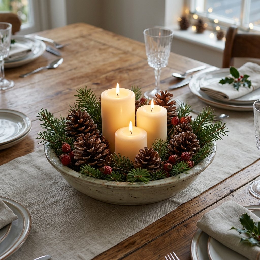 30 Christmas Table Decor Ideas to Make Your Holiday Table Shine 12 Christmas Table Decor Ideas with Pinecone Centerpiece