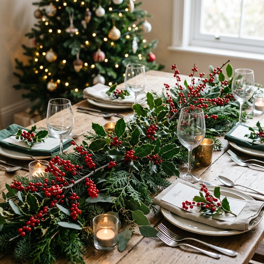 30 Christmas Table Decor Ideas to Make Your Holiday Table Shine 28 Christmas Table Decor with Berries and Foliage Ideas
