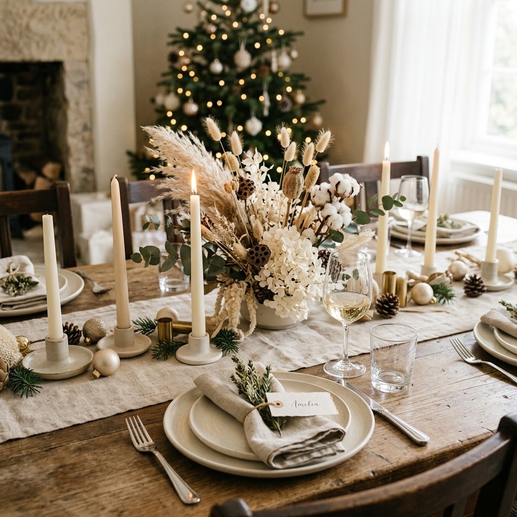 30 Christmas Table Decor Ideas to Make Your Holiday Table Shine 8 Christmas Table Decor Ideas with Neutral Palette
