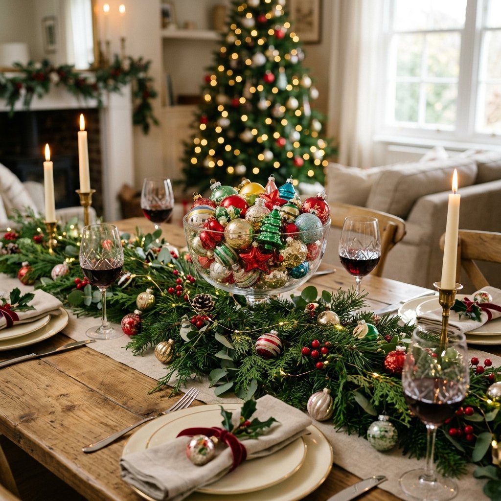 30 Christmas Table Decor Ideas to Make Your Holiday Table Shine 15 Christmas Table Decor with Ornament Accents Ideas