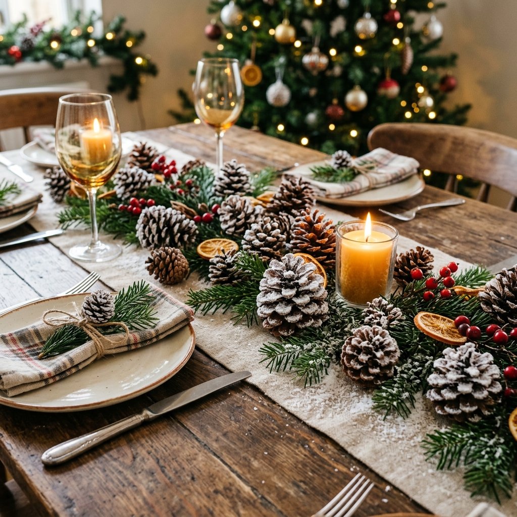 30 Christmas Table Decor Ideas to Make Your Holiday Table Shine 3 Christmas Table Decor with Pinecones Ideas