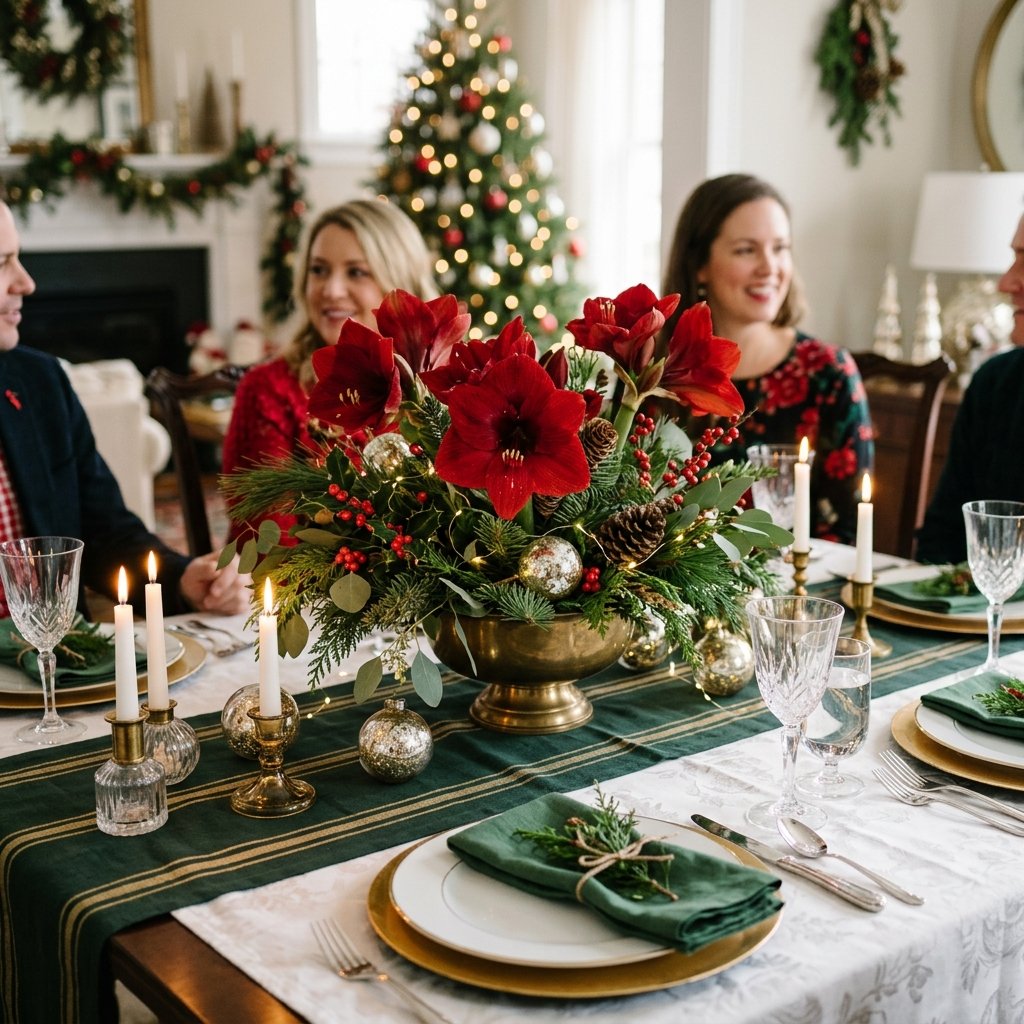 30 Christmas Table Decor Ideas to Make Your Holiday Table Shine 13 Christmas Table Decor with Floral Centerpiece Ideas