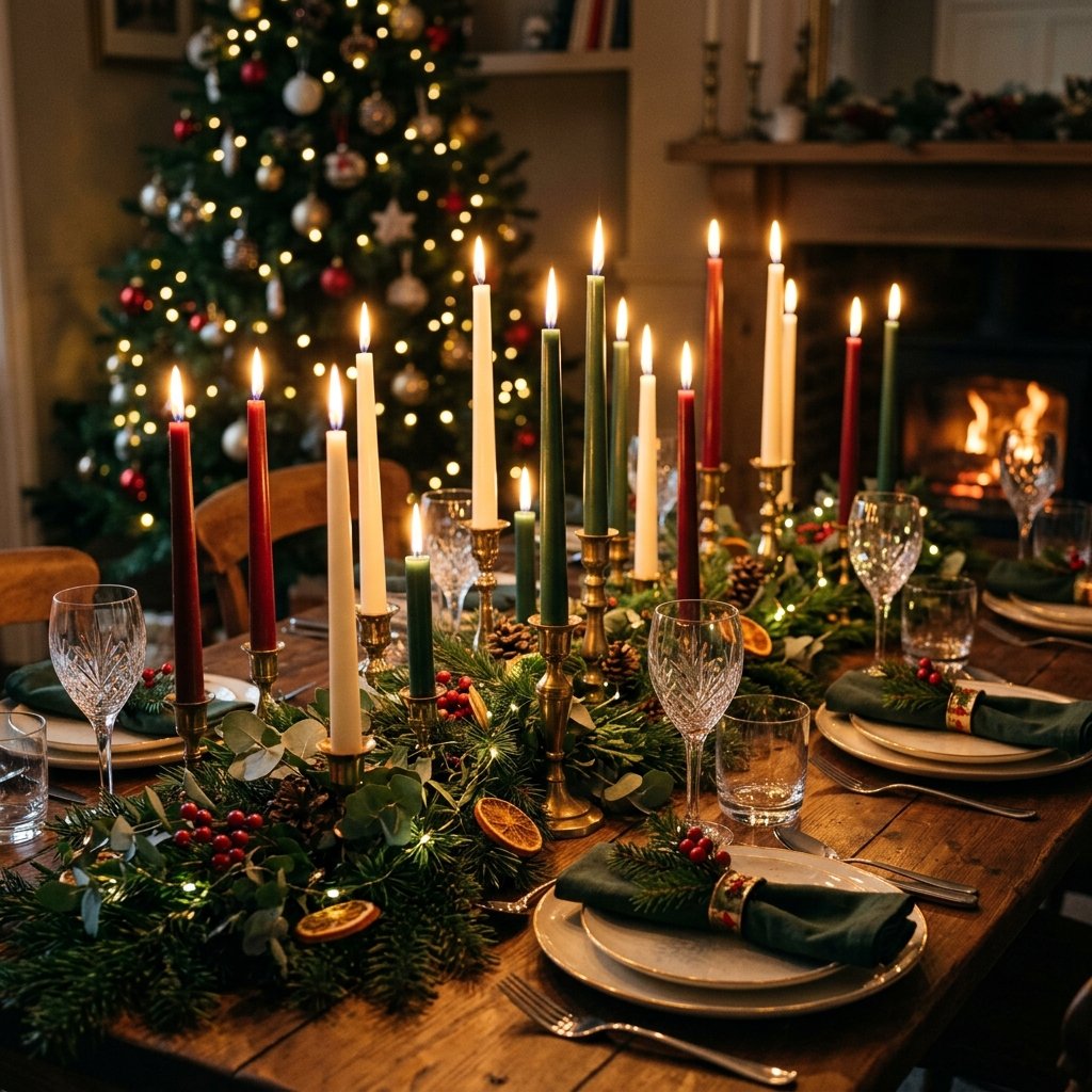 30 Christmas Table Decor Ideas to Make Your Holiday Table Shine 25 Christmas Table Decor with Taper Candles Ideas