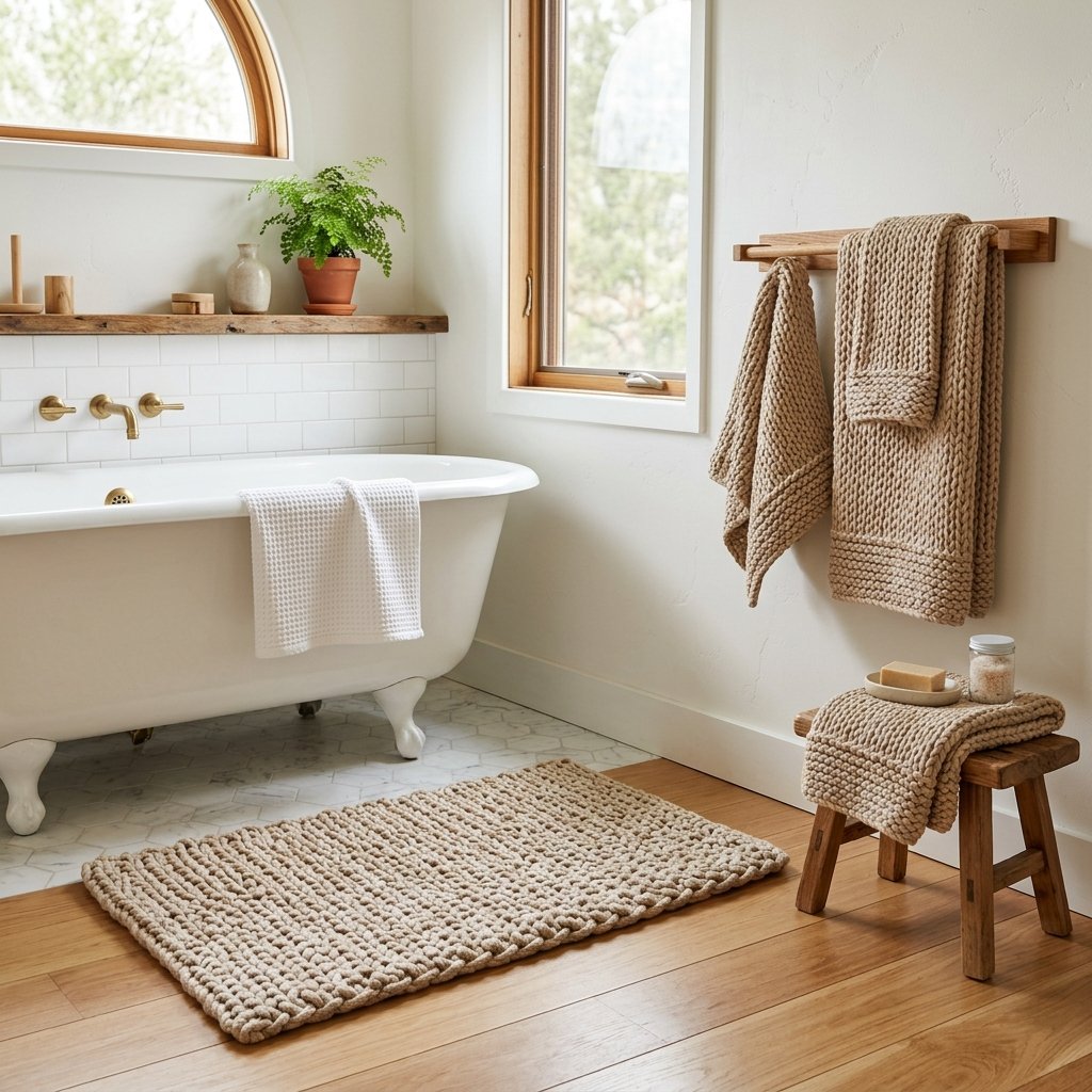 Fall Bathroom Bloxburg Ideas: 30 Cozy Autumn Inspiration Picks 18 Chunky Knit Textile Bathroom Ideas