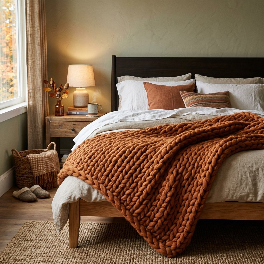 30 Gorgeous Fall Themed Bedroom Ideas: That Feel Cozy and Effortless 13 Chunky Knit Throw Ideas