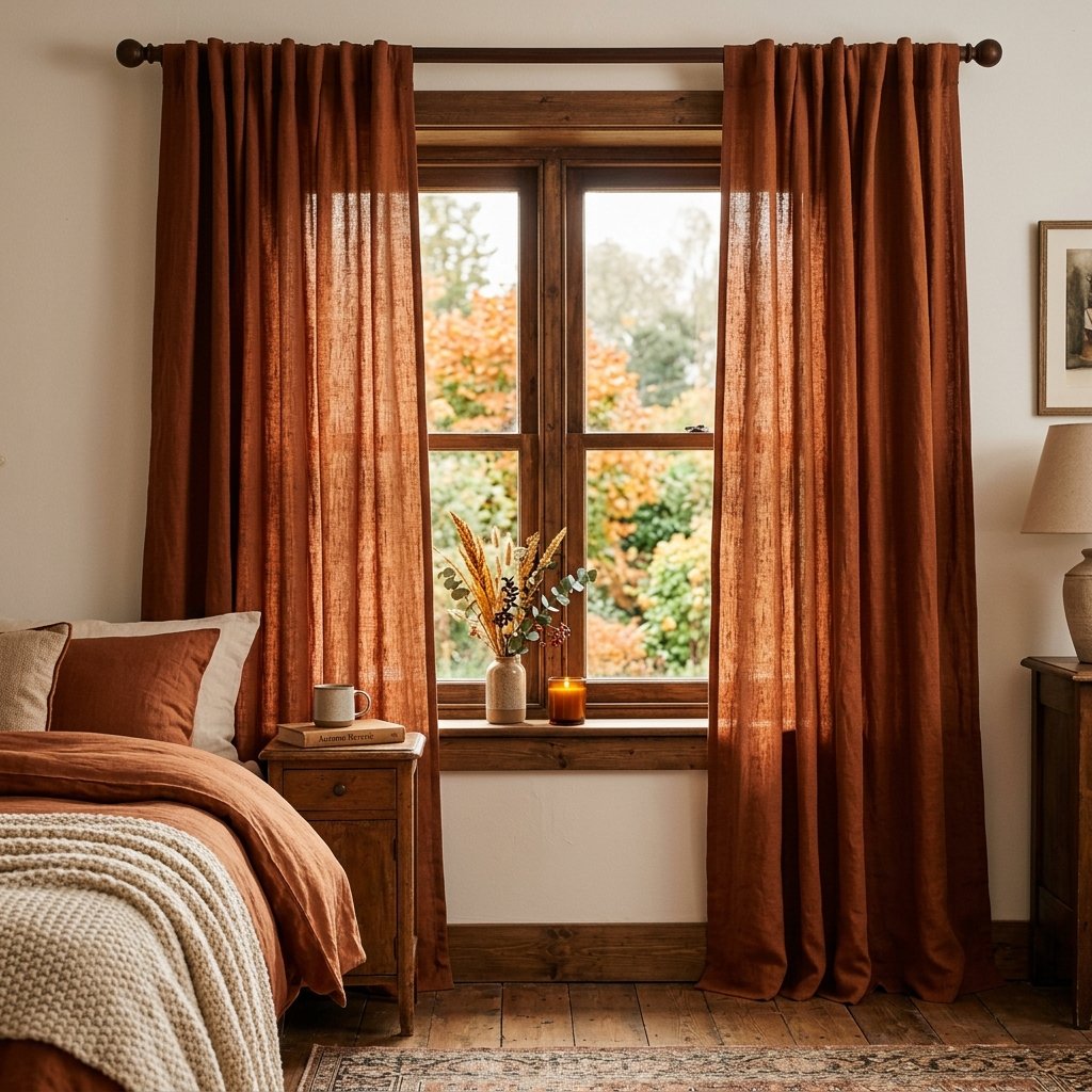 30 Fall Bedroom Ideas That Bring Cozy Autumn Vibes Into Your Space 9 Cinnamon Toned Curtain Ideas
