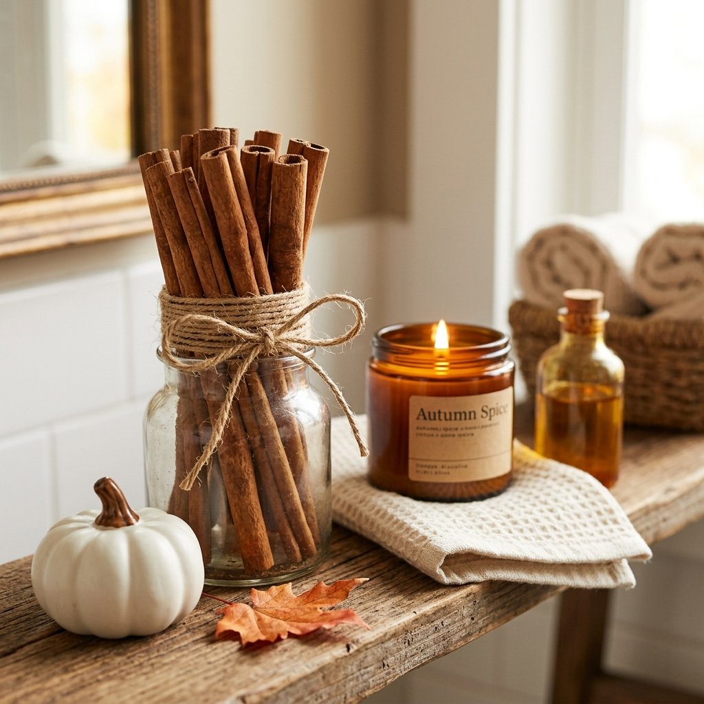 30 Fall Bathroom Decor Ideas: Cozy, Creative & Pinterest Worthy 11 Cinnamon Stick Bundle Fall Bathroom Decore