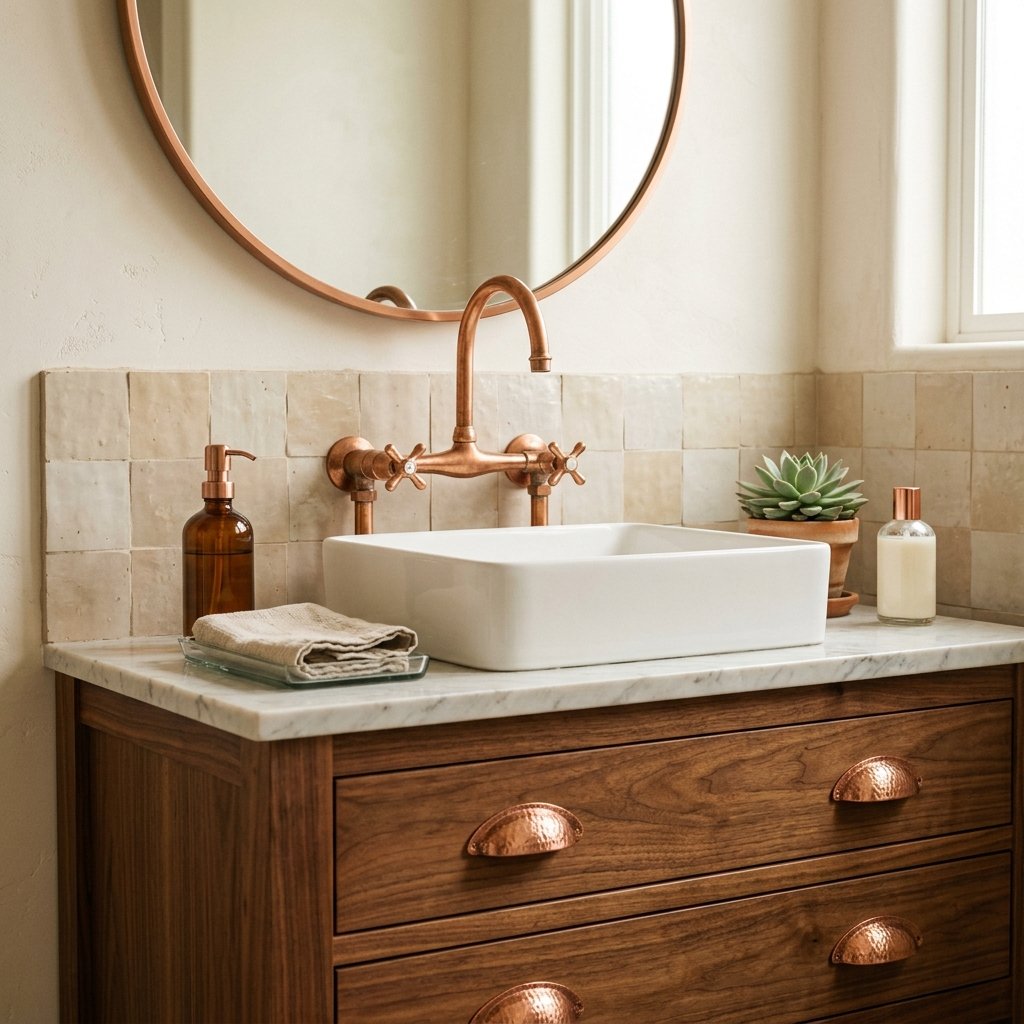 30 Fall Bathroom Aesthetic Ideas to Create a Dreamy Cozy Space 13 Fall Bathroom Aesthetic Copper Fixture Ideas
