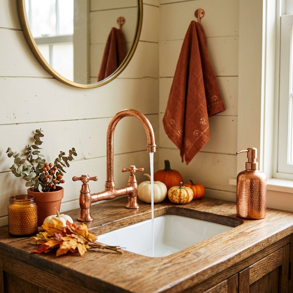 30 Fall Bathroom Decor Ideas Small Bathroom, Big Fall Vibes 11 Copper Fixture Accent Ideas