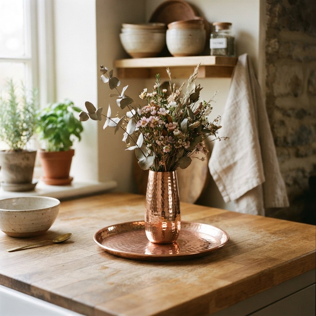 30 Fall Kitchen Countertop Decor Ideas: Cozy Inspiration for Every Style 12 Copper Accent Fall Kitchen Countertop Decor