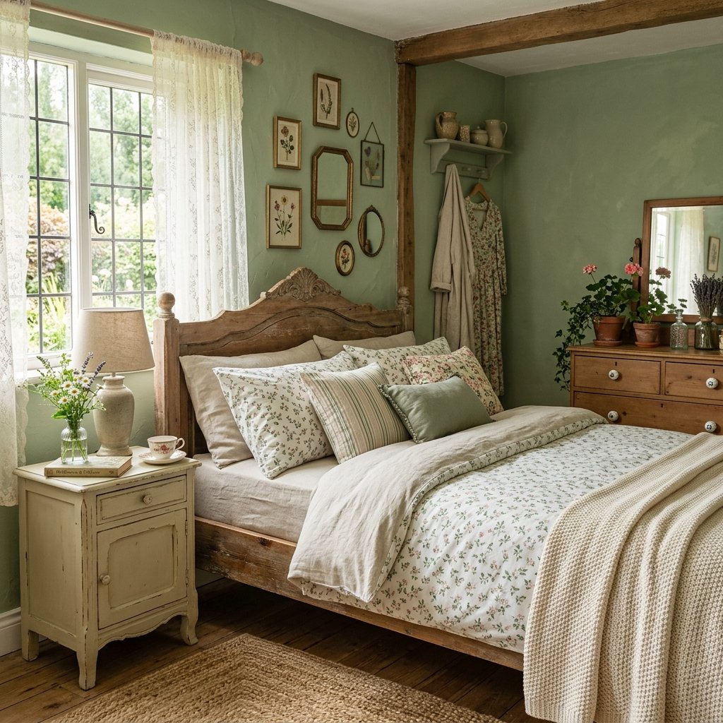 30 Green Bedroom Ideas That Bring Calm and Character 26 Cottagecore Green Bedroom Idea