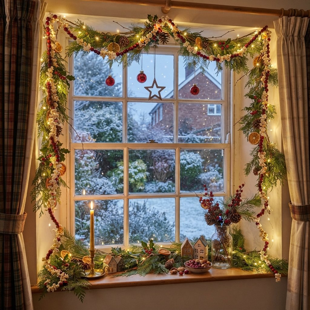 Cranberry Garland Window Ideas