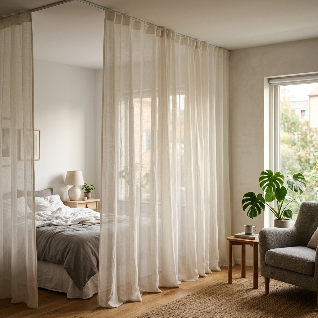 30 Small Bedroom Ideas for Couples That Feel Cozy, Not Cramped 16 Curtain Divider Ideas