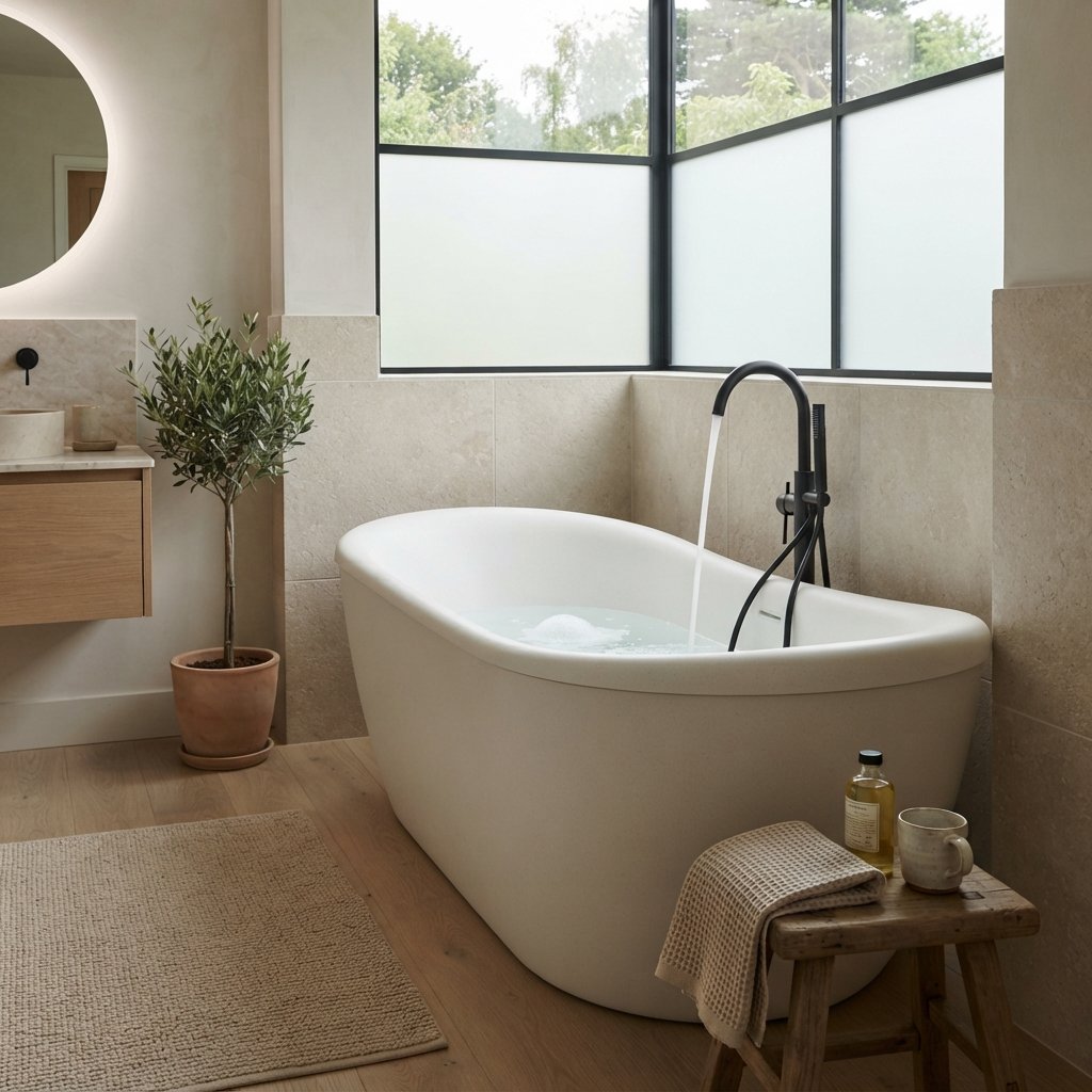 30 Luxury Spa Bathroom Ideas for the Ultimate Self Care Experience 17 Curved Bathtub Shape Ideas