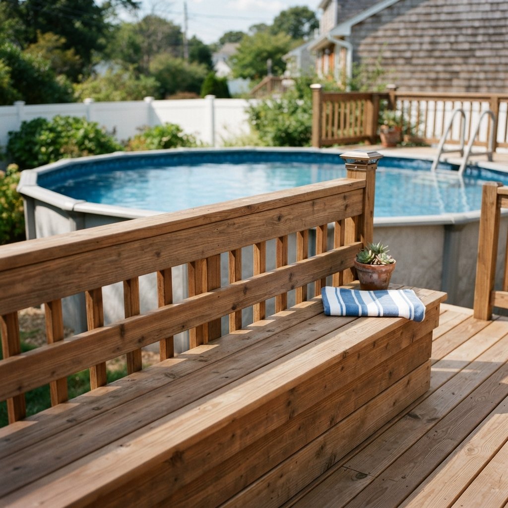 30 Above Ground Pool Deck Ideas to Transform Your Backyard 19 Deck with Built In Bench Ideas