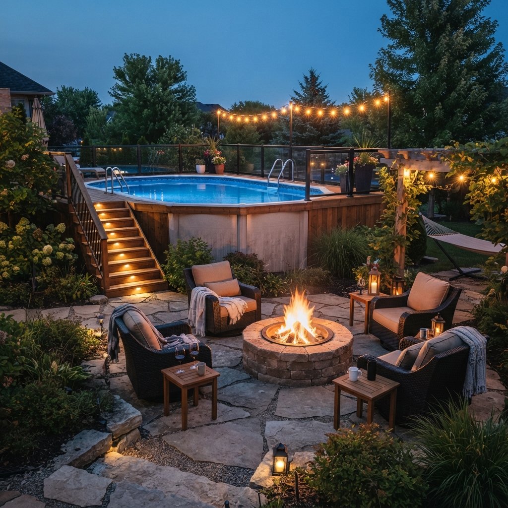 30 Above Ground Pool Deck Ideas to Transform Your Backyard 29 Deck with Fire Pit Area Ideas