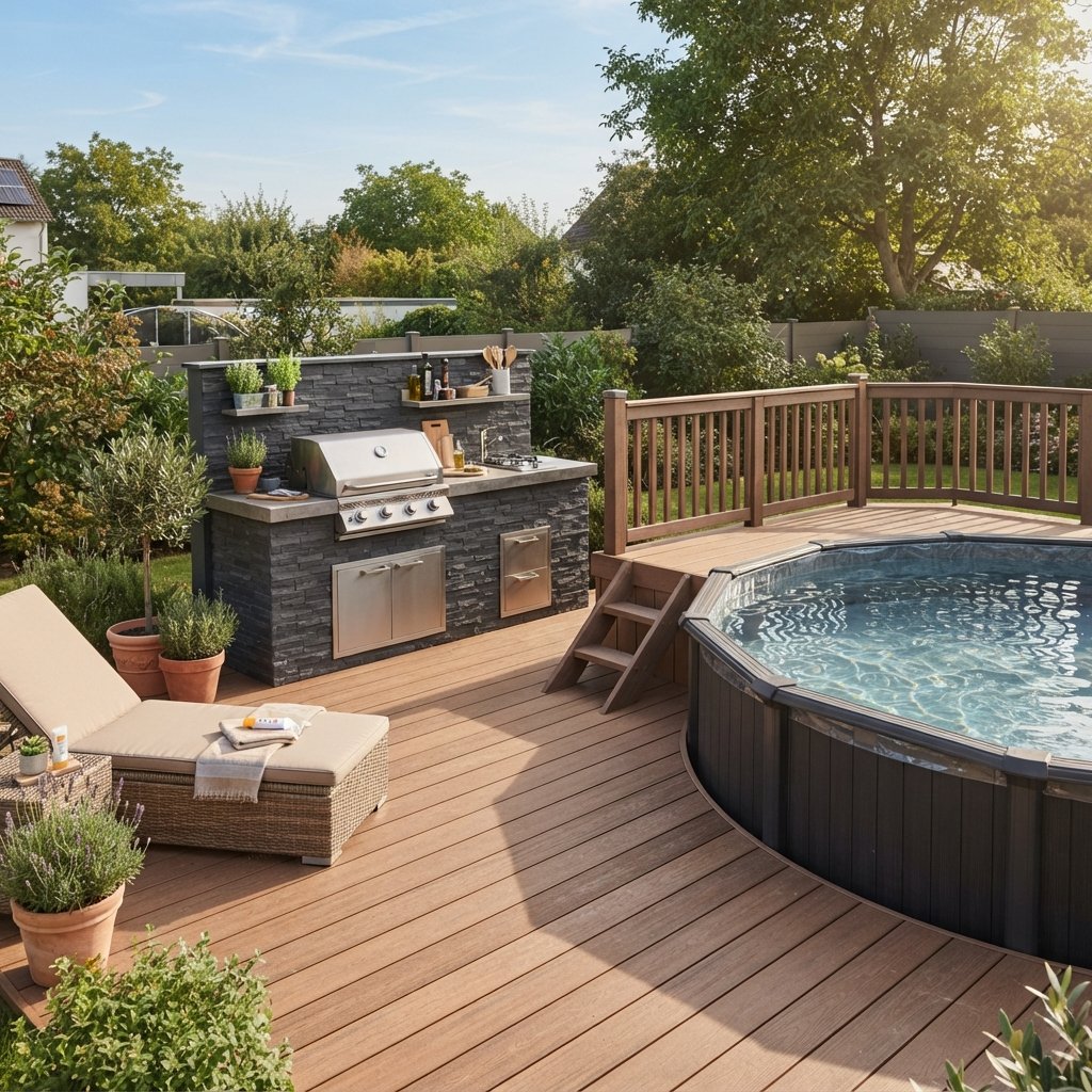 30 Above Ground Pool Deck Ideas to Transform Your Backyard 28 Deck with Outdoor Kitchen Ideas