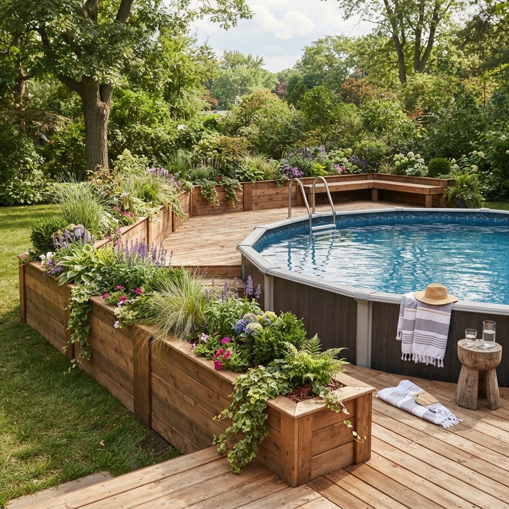30 Above Ground Pool Deck Ideas to Transform Your Backyard 21 Deck with Planters Ideas