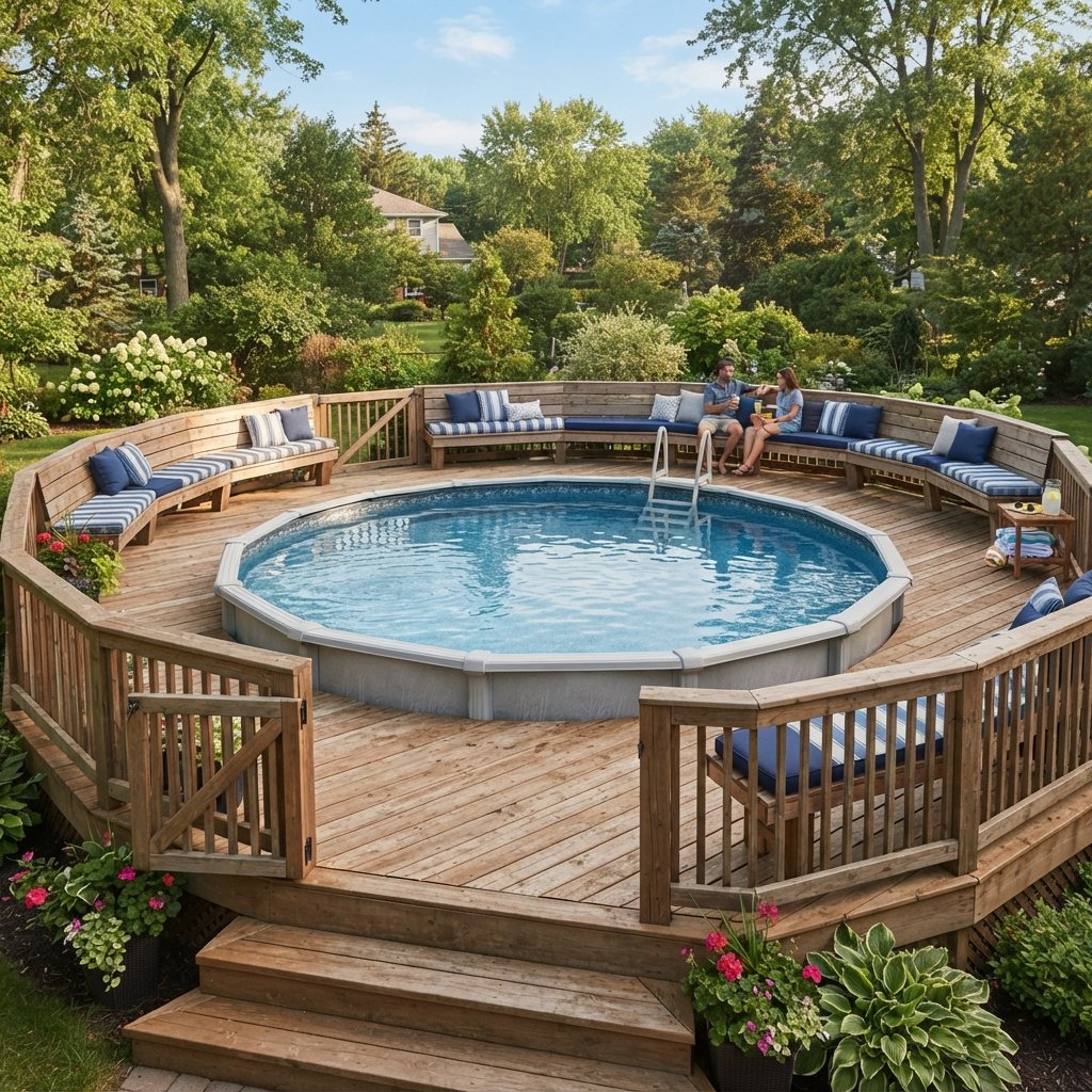 30 Above Ground Pool Deck Ideas to Transform Your Backyard 18 Deck with Seating Ideas
