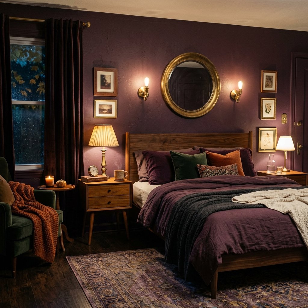 30 Cozy Fall Bedroom Ideas You'll Be Obsessed With This Autumn 8 Deep Plum Bedroom Idea