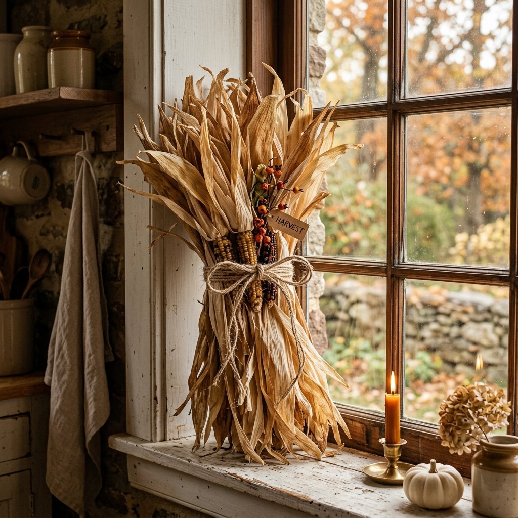 30 Fall Kitchen Window Decor Ideas That Feel Cozy & Bright 7 Dried Corn Husk Window Decor Ideas