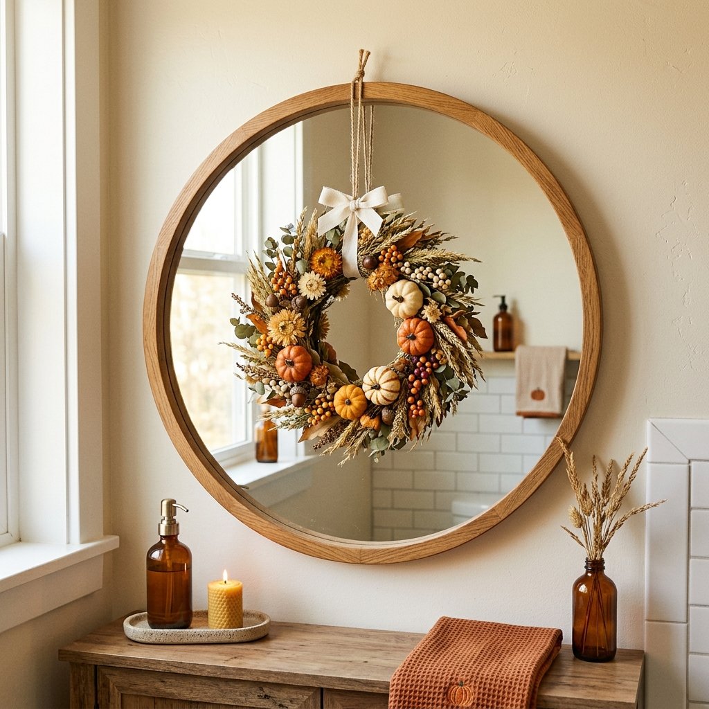 30 Fall Bathroom Decor Ideas: Cozy, Creative & Pinterest Worthy 10 Fall Wreath for Bathroom Mirror Ideas