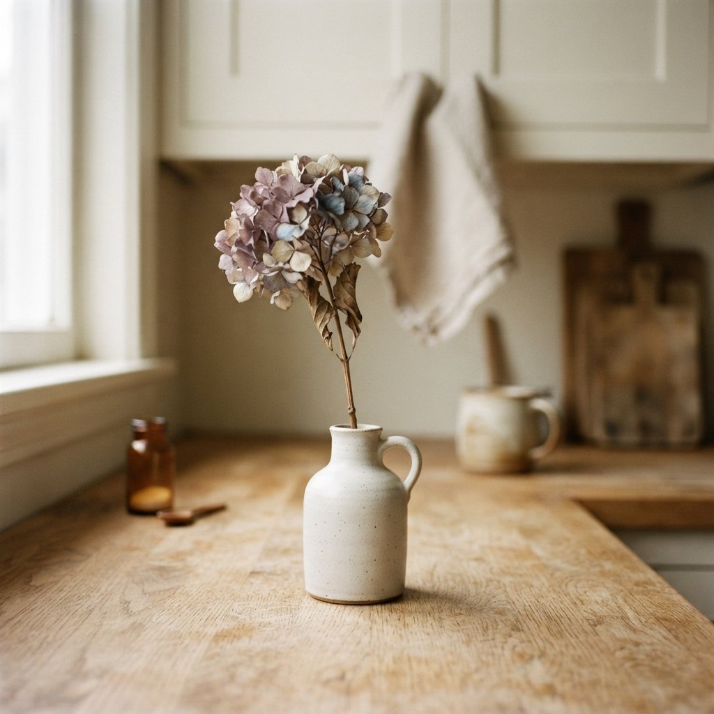 30 Fall Kitchen Countertop Decor Ideas: Cozy Inspiration for Every Style 22 Dried Hydrangea Fall Kitchen Countertop Decor