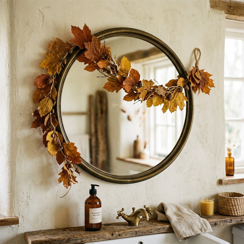 30 Fall Bathroom Decor Ideas: Cozy, Creative & Pinterest Worthy 6 Dried Leaf Garland Fall Bathroom Decore