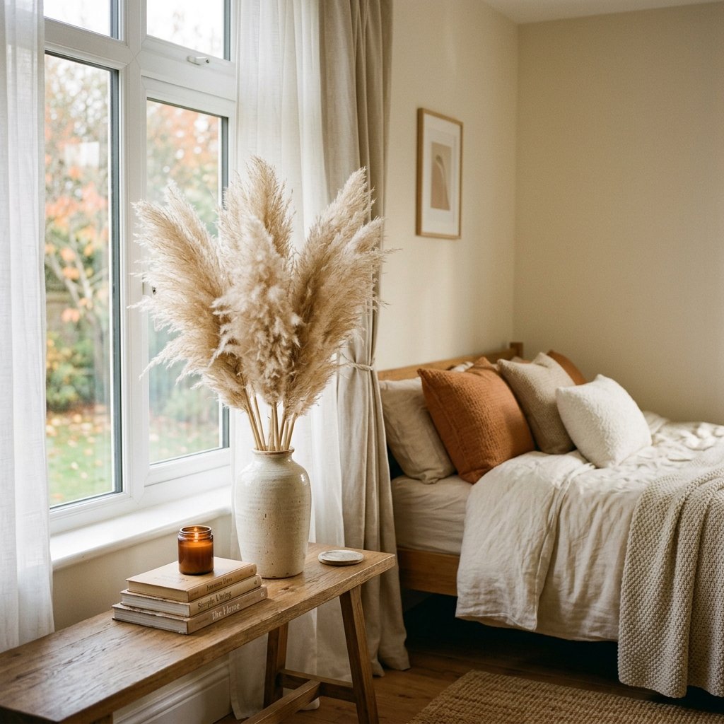30 Fall Bedroom Ideas That Bring Cozy Autumn Vibes Into Your Space 8 Dried Pampas Grass Decor Ideas