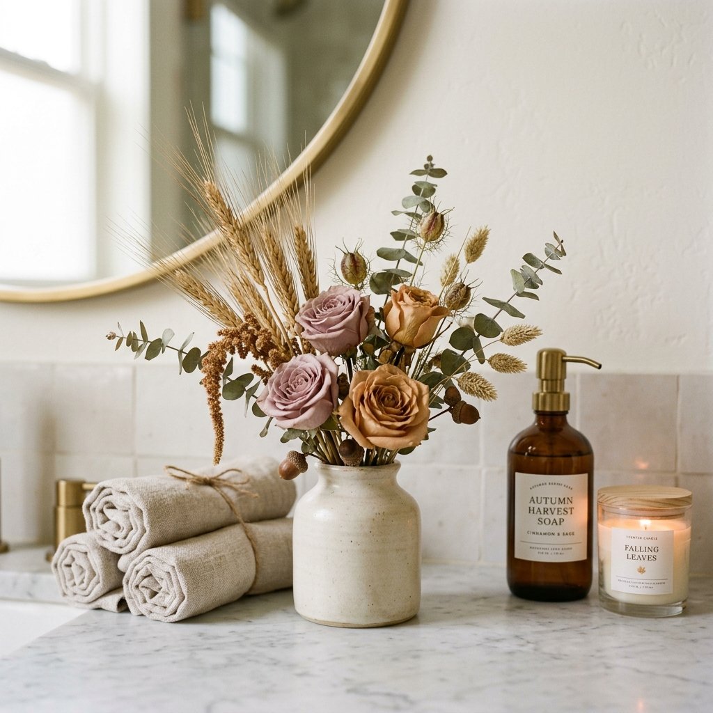 30 Fall Bathroom Decor Ideas: Cozy, Creative & Pinterest Worthy 27 Autumn Floral Arrangement Fall Bathroom Decore