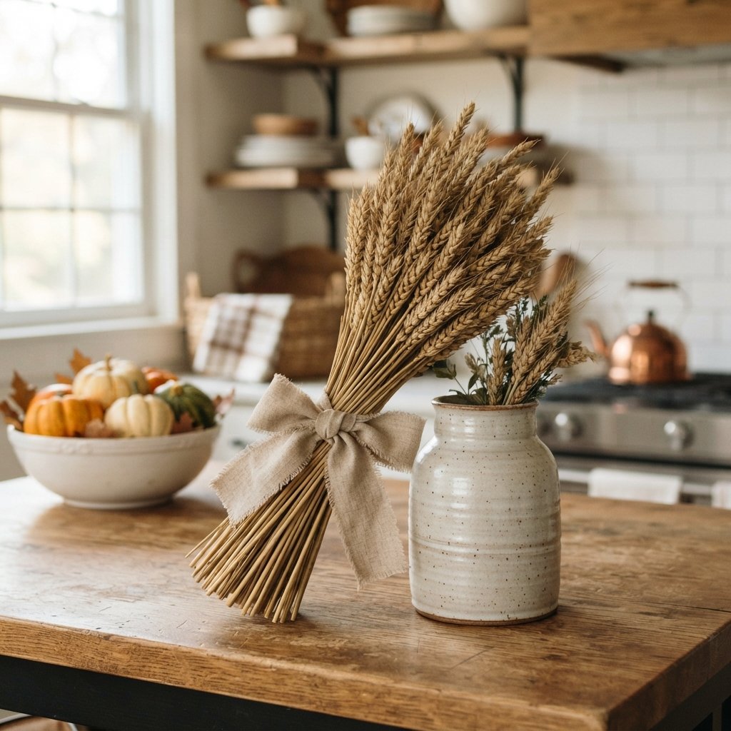 30 Fall Kitchen Island Decor Ideas: To Warm Up Your Home This Season 5 Dried Wheat Bundle Fall Kitchen Island Decor