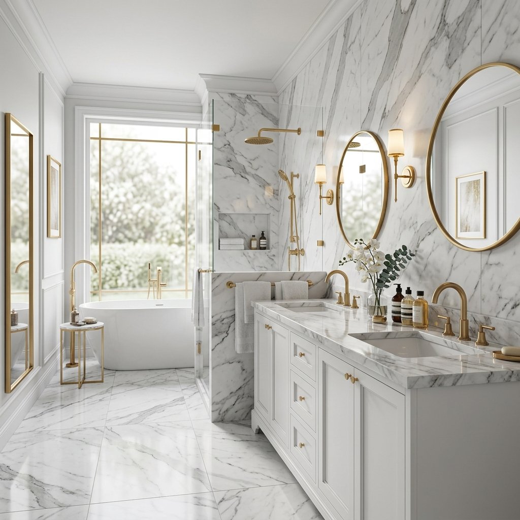 30 Dreamy Bloxburg Bathroom Ideas for Aesthetic House Builds 22 Marble Bloxburg Bathroom Ideas
