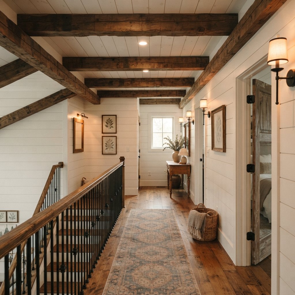 30 Beautiful Upstairs Hallway Ideas: To Transform Your Home Space 13 Ceiling Beam Upstairs Hallway Ideas