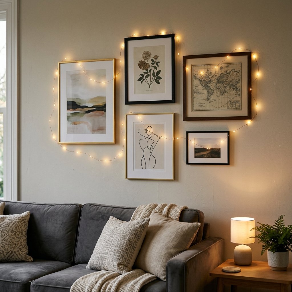 30 Living Room Wall Decor Ideas for Every Style and Space 27 Wall Decor with Fairy Lights Ideas