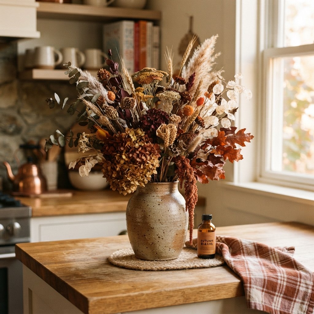 30 Fall Kitchen Countertop Decor Ideas: Cozy Inspiration for Every Style 18 Fall Floral Arrangement Fall Kitchen Countertop Decor