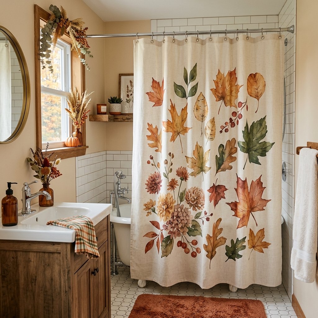 30 Fall Themed Bathroom Ideas: A Complete Guide to Cozy Autumn Style 6 Fall Foliage Shower Curtain Ideas