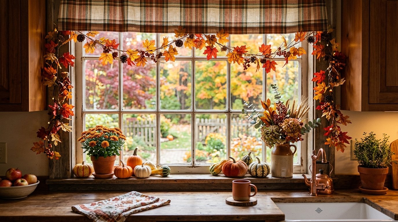 Fall Kitchen Window Decor