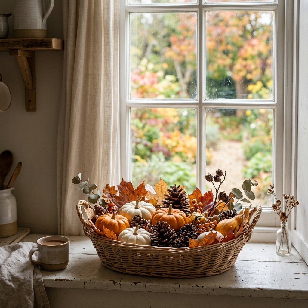 30 Fall Kitchen Window Decor Ideas That Feel Cozy & Bright 27 Fall Kitchen Window Decor Sill Basket Ideas